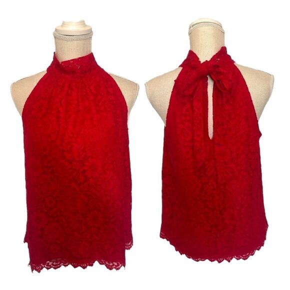J. Crew Red Lace Halter Neck Top Size Small - Picture 1 of 14
